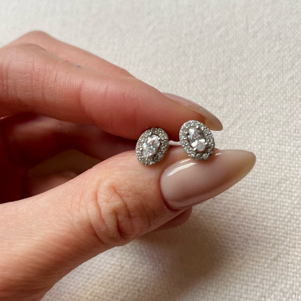 925 Silver Diamond Studs - image 1